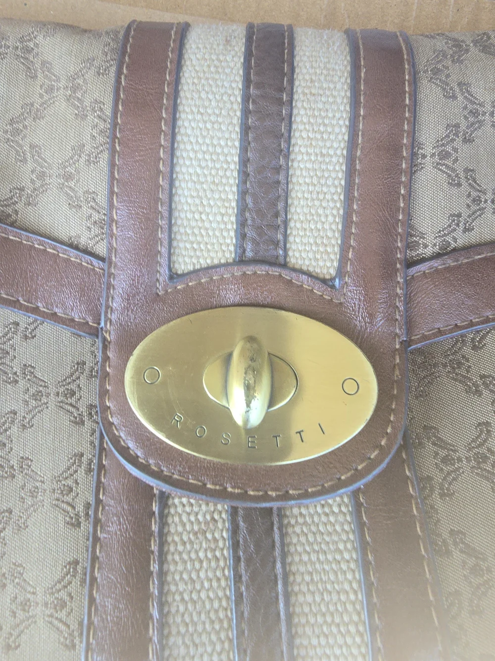 Rosetti Brown Patterned Canvas & Leather Messenger Bag